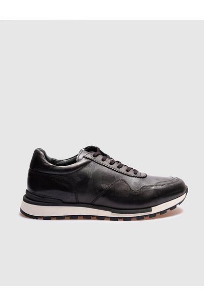 Cabani Genuine Leather Khaki Lace-Up Men's Sports Shoes