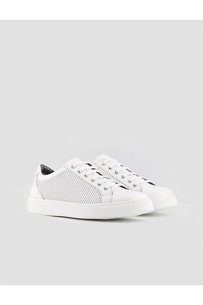 Cabani Leather Lining Genuine Leather White Lace-Up Men's Sports Shoes