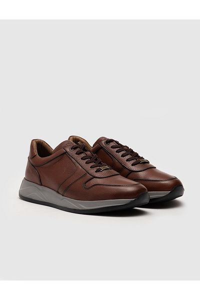Cabani Latex Sole Genuine Leather Tan Lace-Up Men's Sports Shoes