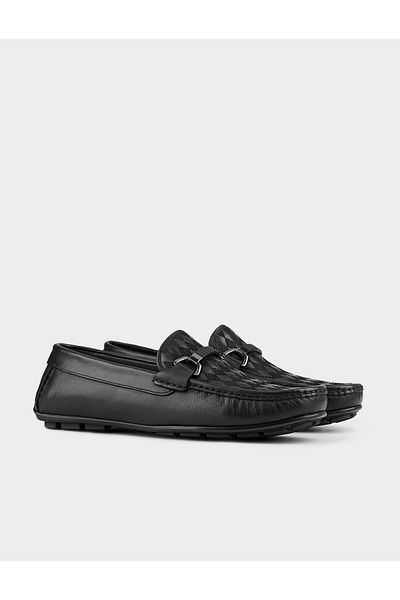 Cabani Rubber Sole Genuine Leather Black Men's Loafer