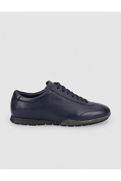 Cabani 100% Genuine Leather Navy Blue Lace-Up Men's Casual Shoes