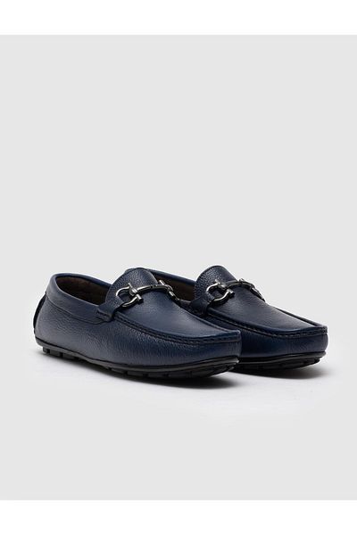Cabani Loafer pentru bărbați din piele naturală cu cataramă albastră