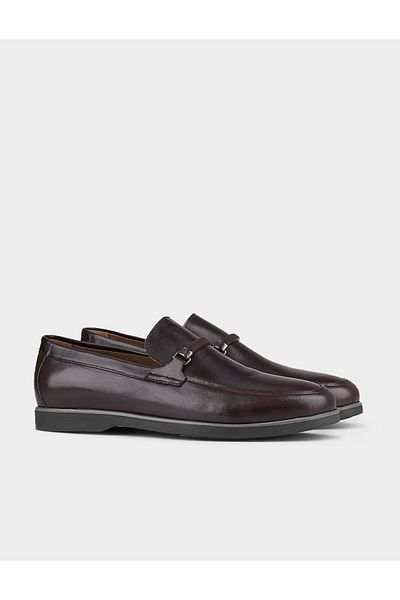 Cabani Genuine Leather Brown Men's Casual Shoes with Buckle Detail