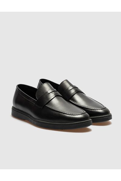 Cabani Black Genuine Leather Men's Casual Shoes