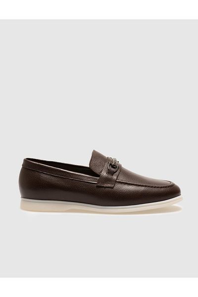 Cabani Genuine Leather Brown Buckle Men's Casual Shoes