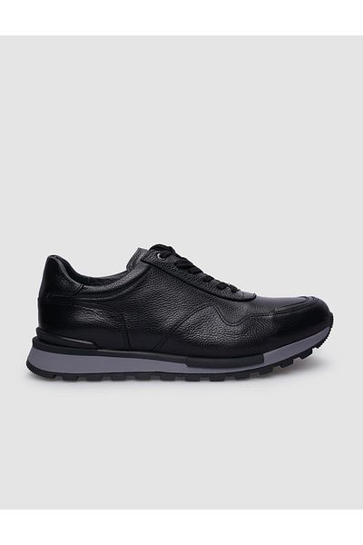 Cabani Men's Sneakers - Genuine Leather, Black Laces, Gray Sole