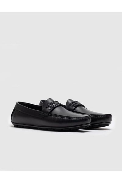 Cabani Genuine Leather Black Buckle Men's Loafer