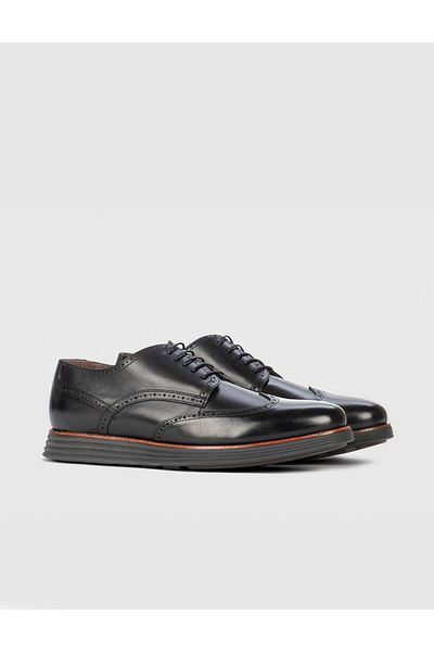 Cabani Genuine Leather Black Lace-Up Men's Casual Shoes
