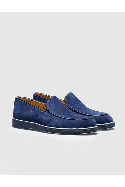 Cabani Navy Blue Genuine Leather Men's Casual Shoes