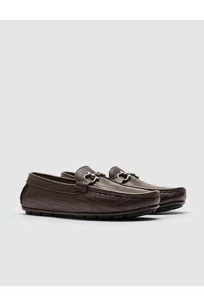 Cabani Men's Genuine Leather Brown Loafer with Buckle Accessories