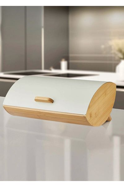 CEZVE HOME Karina Metal Lid Bamboo Luxury Bread Box Bread Holder