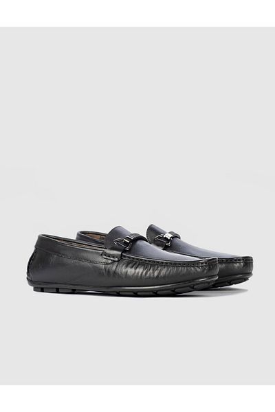 Cabani Genuine Leather Black Men's Loafer with Buckle Detail