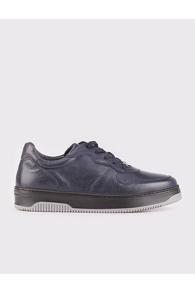 Cabani Genuine Leather Navy Blue Lace-up Rubber Sole Men's Sneakers