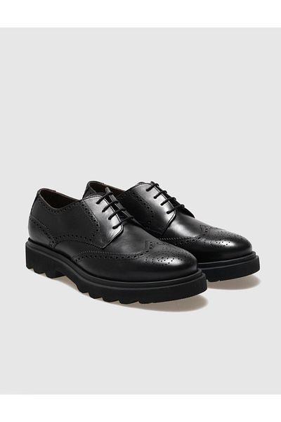 Cabani Genuine Leather Black Lace-Up Men's Casual Shoes
