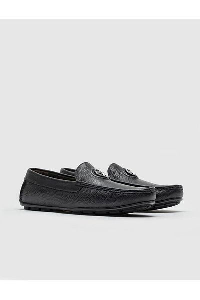 Cabani Black Genuine Leather Men's Loafer