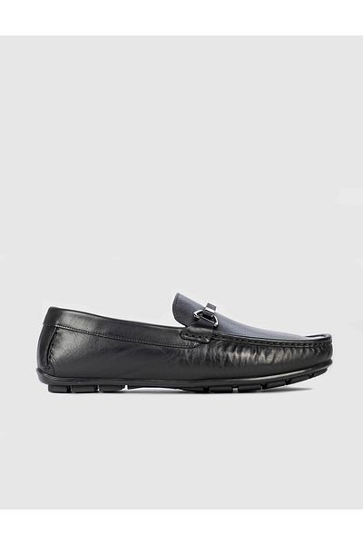 Cabani Genuine Leather Black Men's Loafer with Buckle Detail