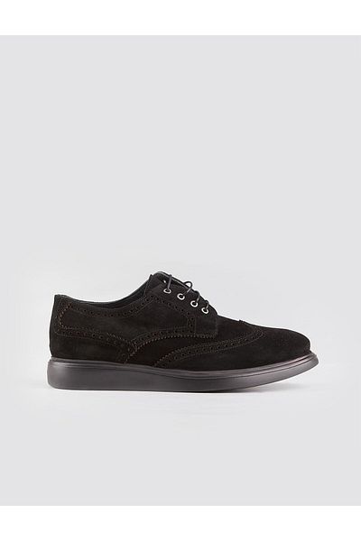 Cabani Eva Sole Genuine Leather Black Suede Lace-Up Men's Casual Shoes