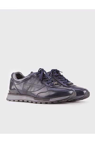 Cabani Leather Coated Navy Blue Lace-Up Men's Casual Shoes