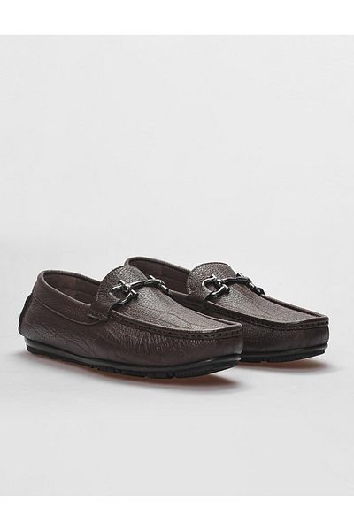 Cabani Genuine Leather Brown Buckle Detailed Men's Loafer