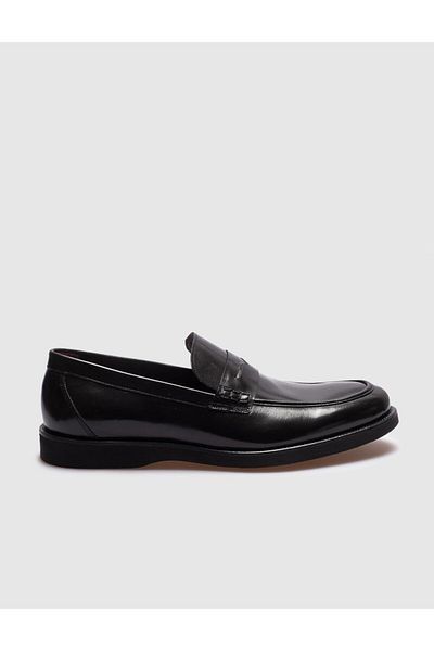 Cabani Genuine Leather Black Belted Men's Casual Shoes