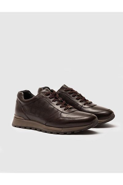 Cabani Genuine Leather Brown Lace-Up Men's Sports Shoes