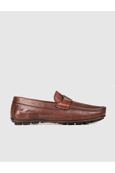 Cabani Genuine Leather Brown Belt Detailed Men's Loafer