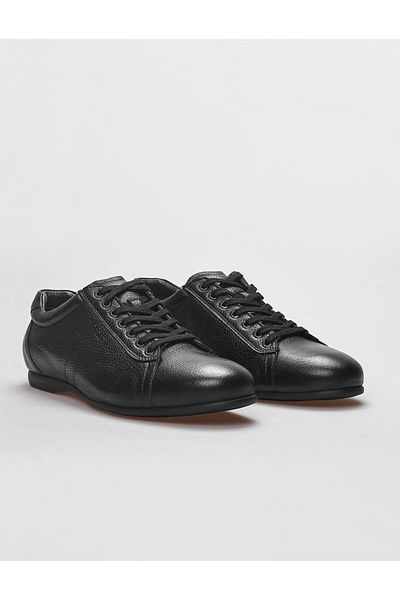 Cabani Genuine Leather Black Lace-Up Men's Casual Shoes