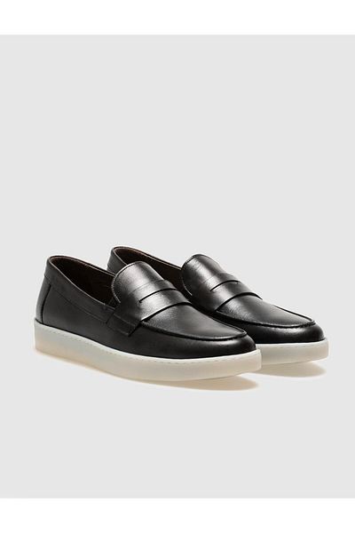 Cabani Genuine Leather Black Belted Men's Casual Shoes
