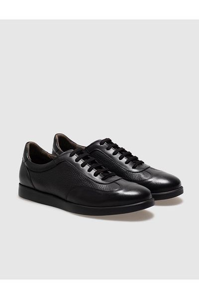 Cabani Genuine Leather Black Lace-Up Men's Casual Shoes