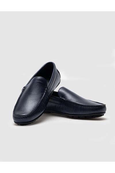 Cabani Stitched Genuine Leather Navy Blue Men's Loafer