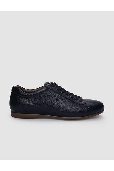 Cabani Genuine Leather Navy Blue Lace-Up Men's Casual Shoes