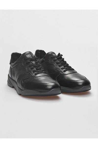 Cabani Genuine Leather Black Lace-Up Fur Men's Casual Shoes