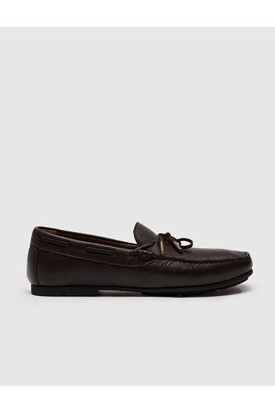 Cabani Genuine Leather Brown Bow Men's Loafer Shoes