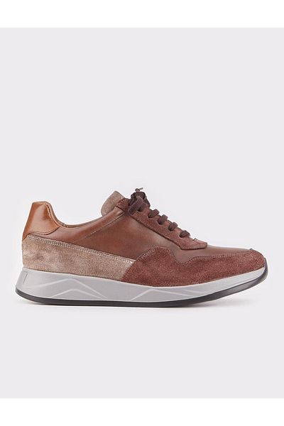 Cabani Genuine Leather Brown Lace-Up Men's Sports Shoes