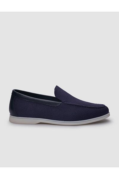 Cabani Navy Blue Knitwear Men's Loafer - Genuine Leather Detailed