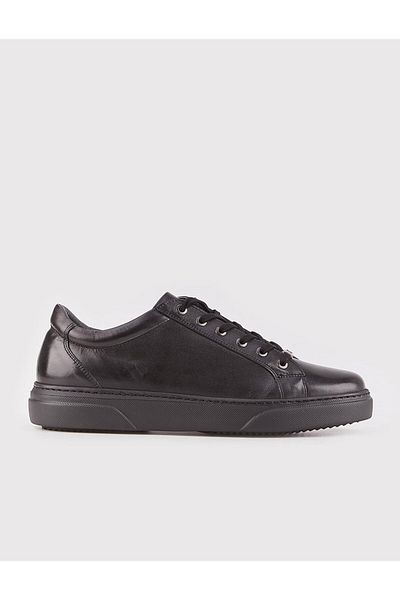 Cabani Genuine Leather Black Lace-Up Men's Sports Shoes