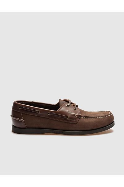 Cabani Genuine Leather Brown Lace-Up Men's Boat Shoes