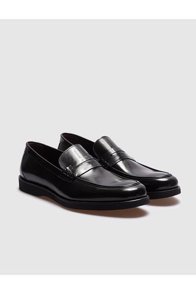 Cabani Genuine Leather Black Belted Men's Casual Shoes