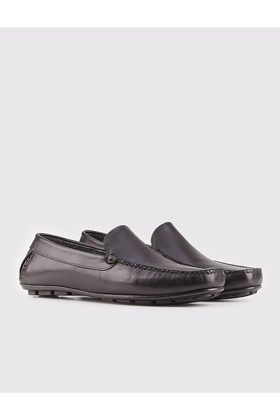 Cabani Genuine Leather Black Laceless Men's Loafer Shoes