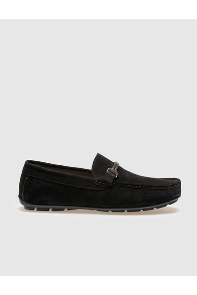 Cabani Genuine Leather Black Suede Buckle Men's Loafer