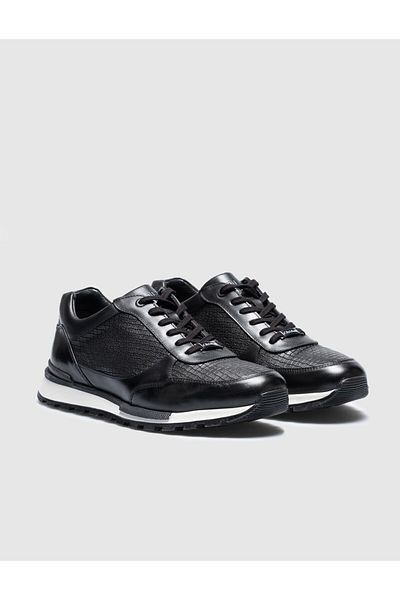 Cabani Genuine Leather Black Lace-Up Specially Designed Men's Sports Shoes