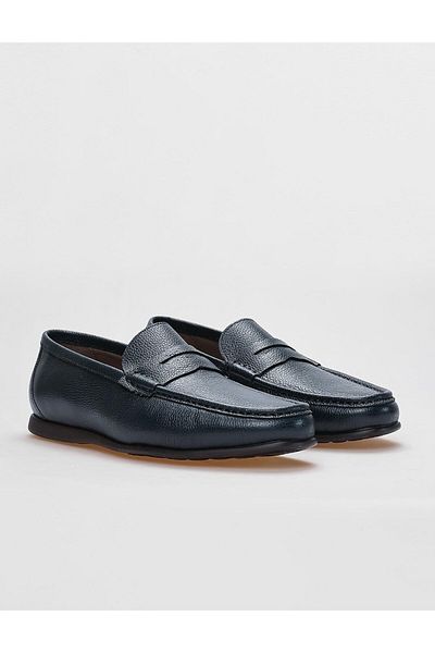 Cabani Navy Blue Genuine Leather Men's Casual Shoes