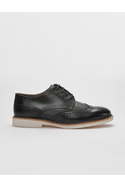 Cabani Genuine Leather Black Lace-Up Men's Casual Shoes
