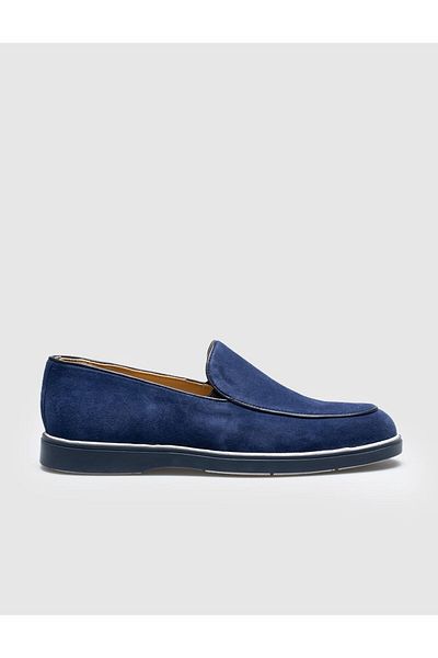 Cabani Navy Blue Genuine Leather Men's Casual Shoes