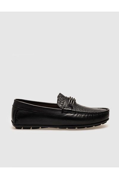 Cabani Genuine Leather Detailed Black Men's Loafer
