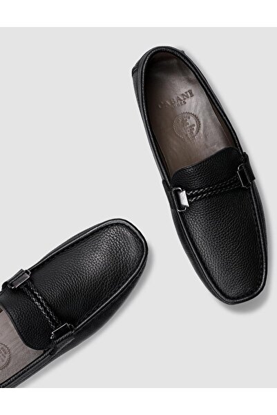 Cabani Rubber Sole Genuine Leather Black Men's Loafer Shoes