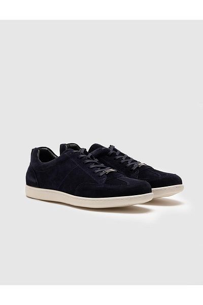 Cabani Rubber Sole Genuine Leather Navy Blue Lace-Up Men's Casual Shoes