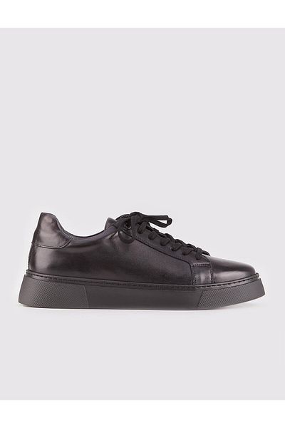 Cabani Genuine Leather Black Lace-Up Eva Sole Sneaker Men's Sports Shoes