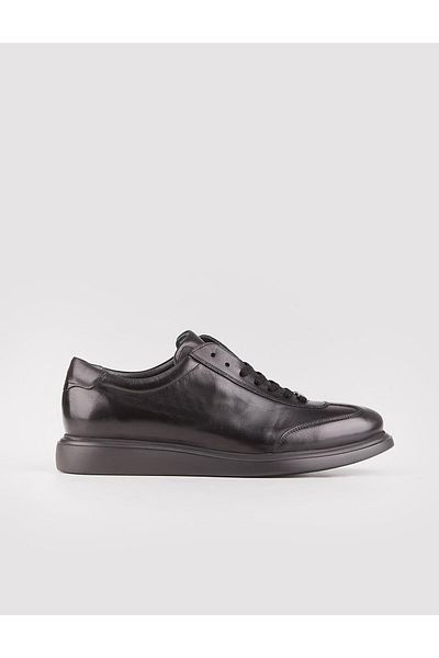 Cabani Sneaker Genuine Leather Black Lace-Up Men's Casual Shoes