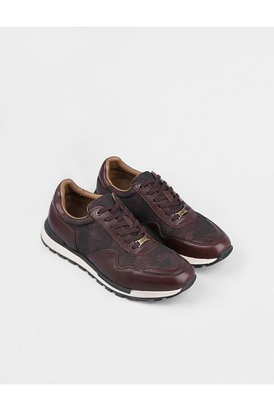 Cabani Genuine Leather Brown Lace-Up Men's Sports Shoes